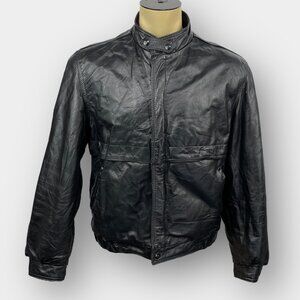 Sears black leather Thinsulate-lined moto / bomber jacket size 42
